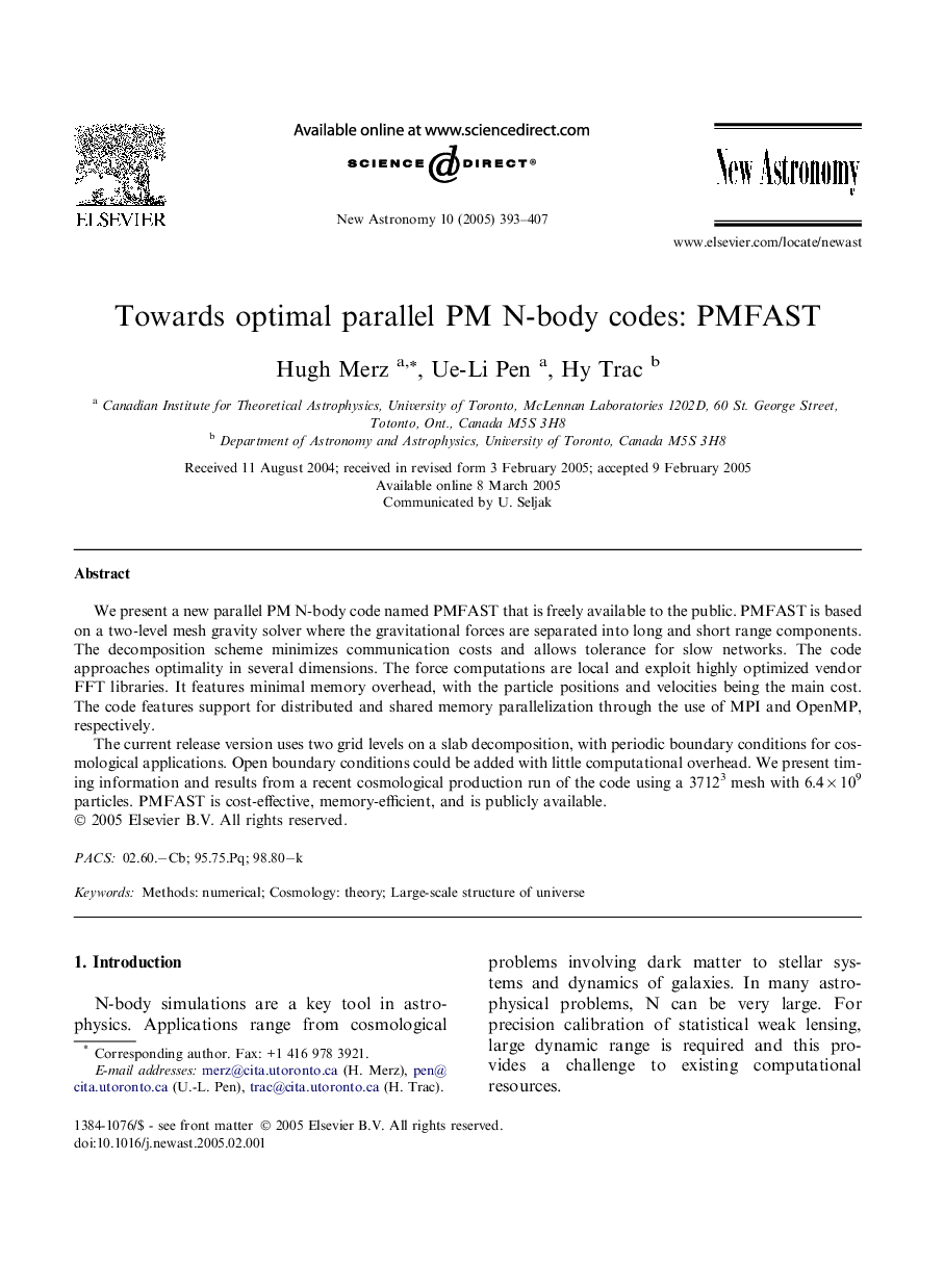 Towards optimal parallel PM N-body codes: PMFAST