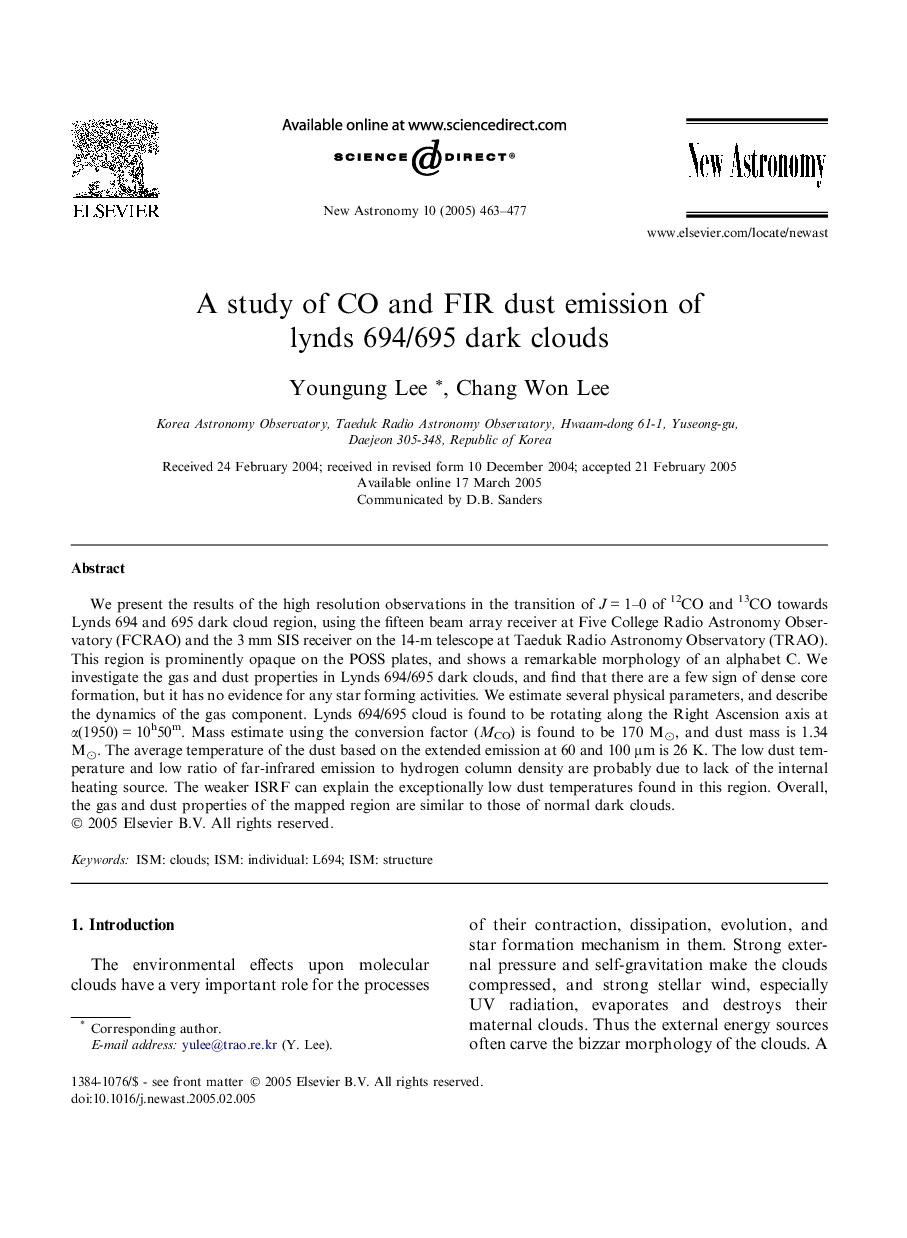 A study of CO and FIR dust emission of lynds 694/695 dark clouds