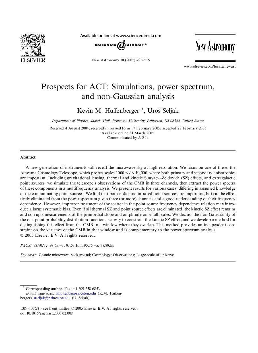 Prospects for ACT: Simulations, power spectrum, and non-Gaussian analysis
