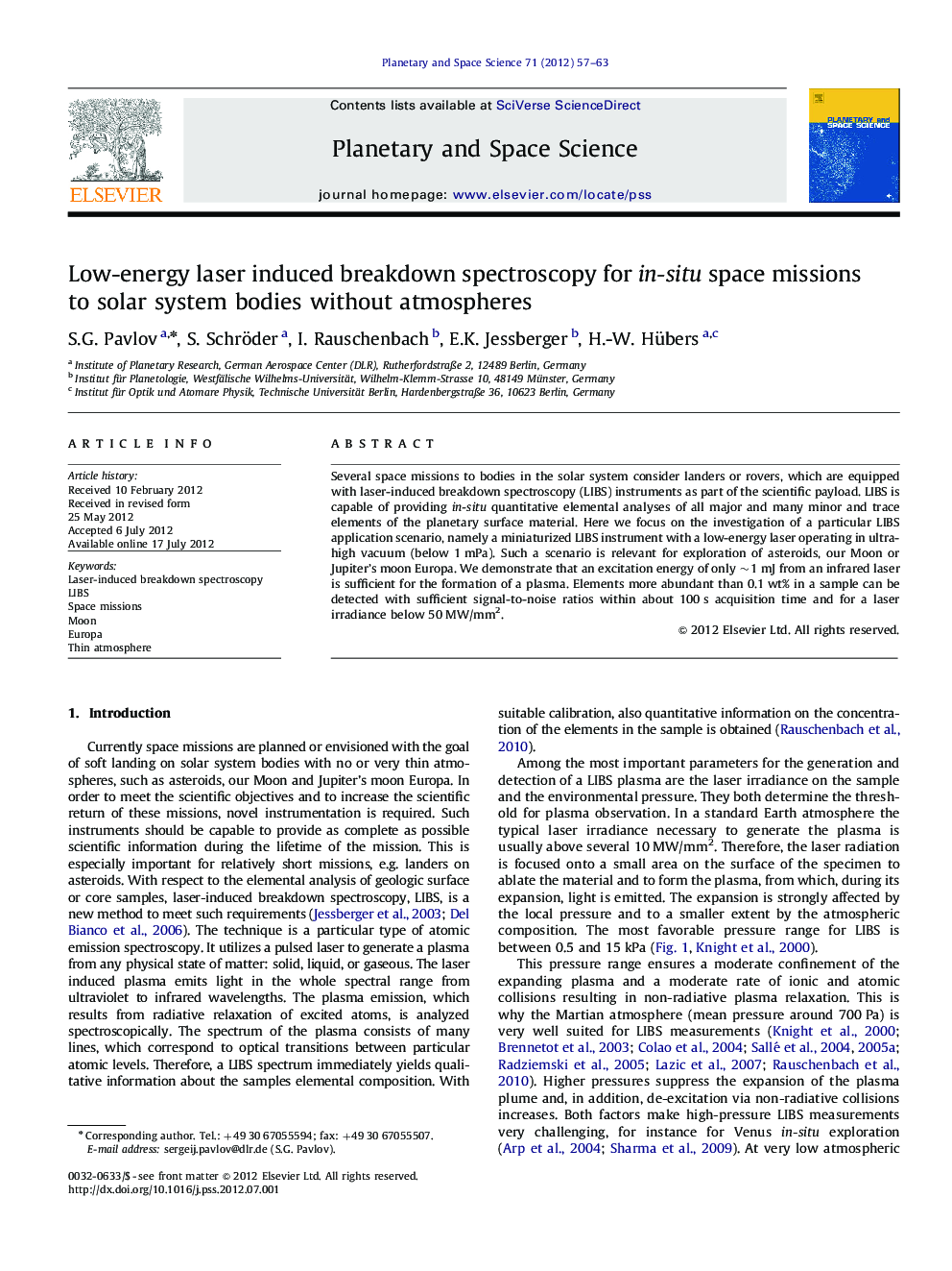 Low-energy laser induced breakdown spectroscopy for in-situ space missions to solar system bodies without atmospheres