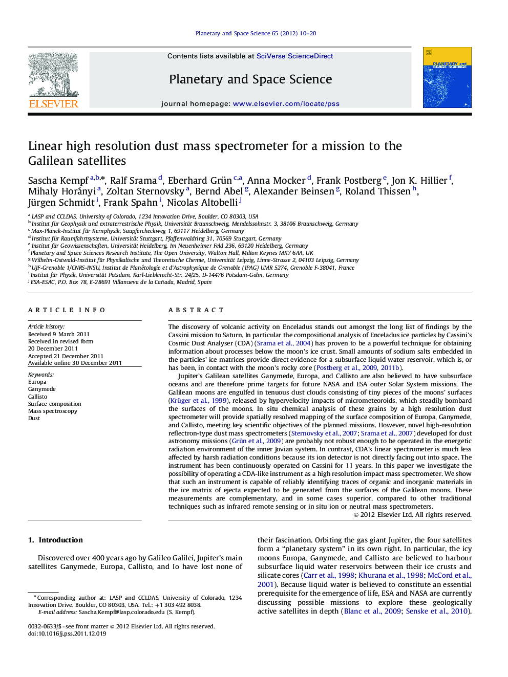 Linear high resolution dust mass spectrometer for a mission to the Galilean satellites