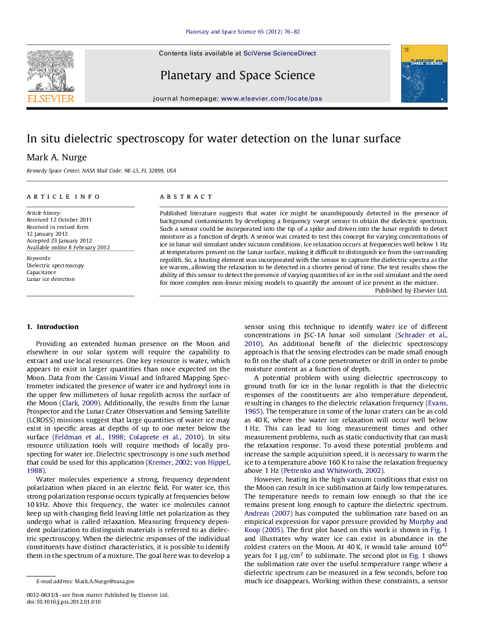 In situ dielectric spectroscopy for water detection on the lunar surface