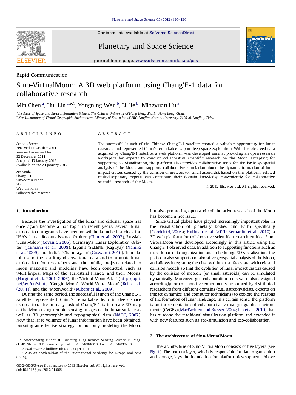 Sino-VirtualMoon: A 3D web platform using Chang'E-1 data for collaborative research