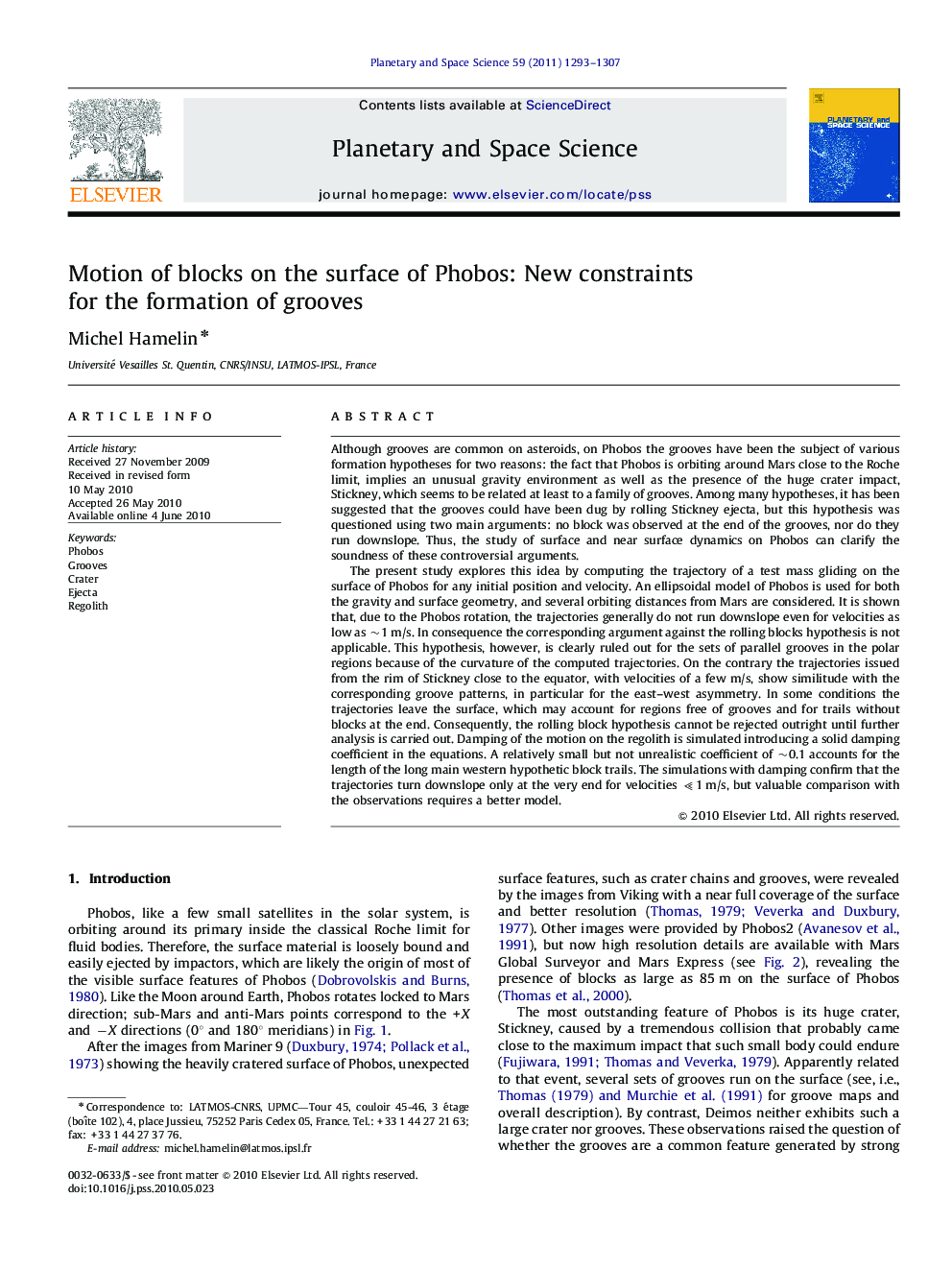 Motion of blocks on the surface of Phobos: New constraints for the formation of grooves