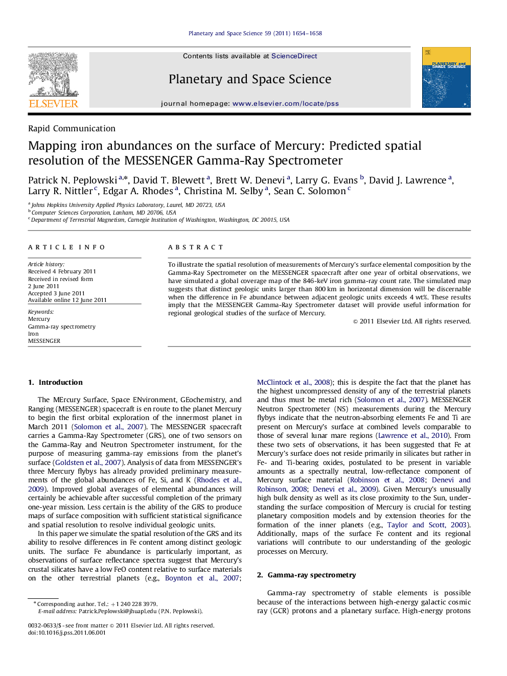 Mapping iron abundances on the surface of Mercury: Predicted spatial resolution of the MESSENGER Gamma-Ray Spectrometer