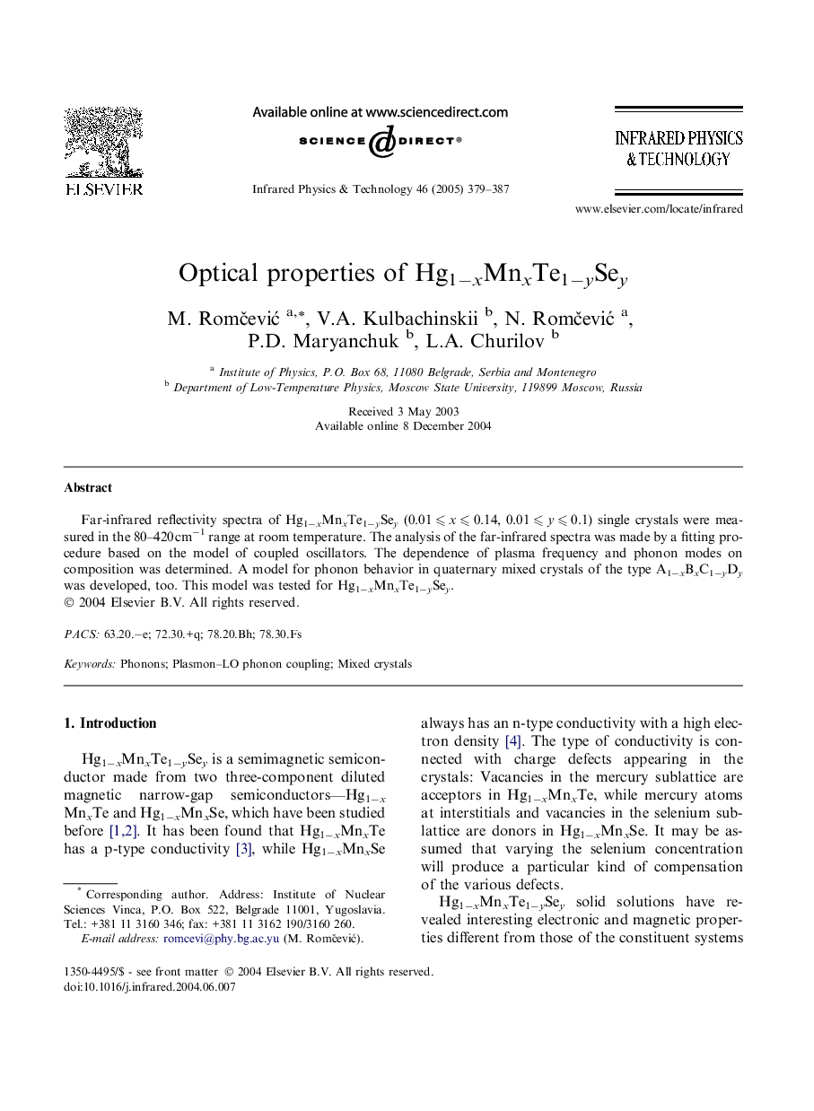 Optical properties of Hg1âxMnxTe1âySey