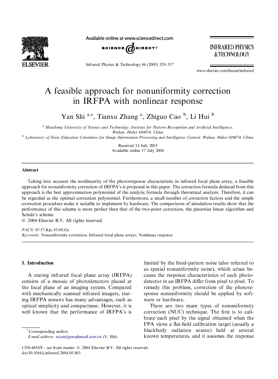 A feasible approach for nonuniformity correction in IRFPA with nonlinear response