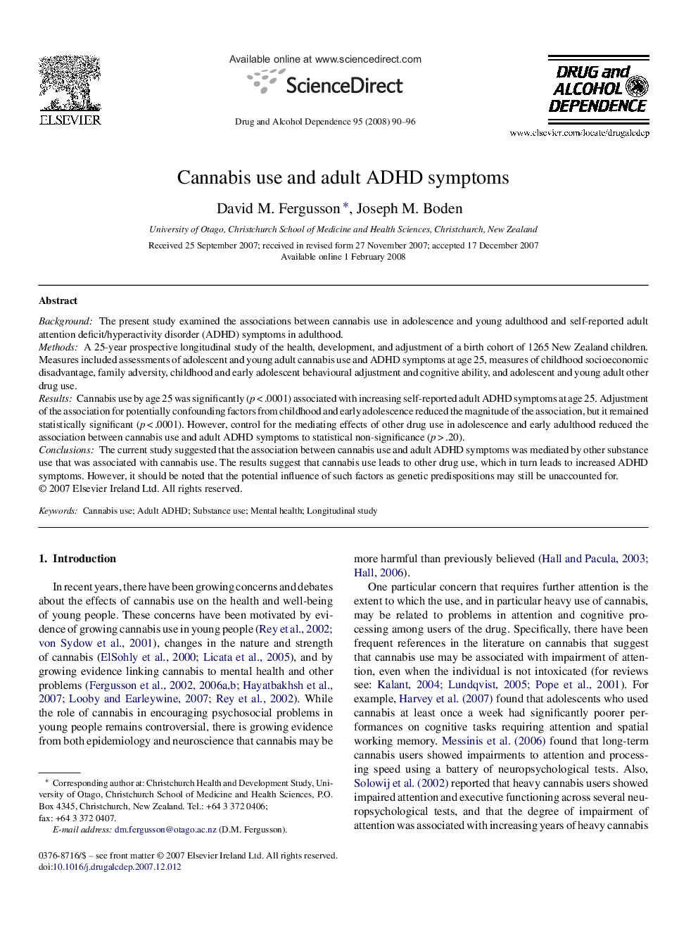 Cannabis use and adult ADHD symptoms