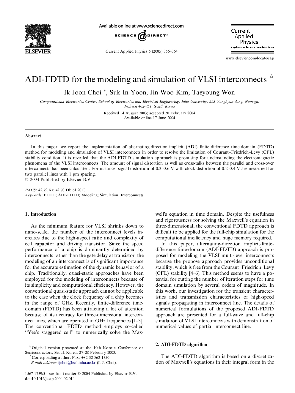 ADI-FDTD for the modeling and simulation of VLSI interconnects