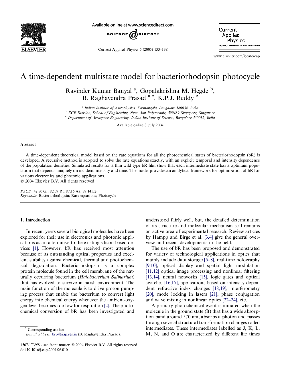 A time-dependent multistate model for bacteriorhodopsin photocycle