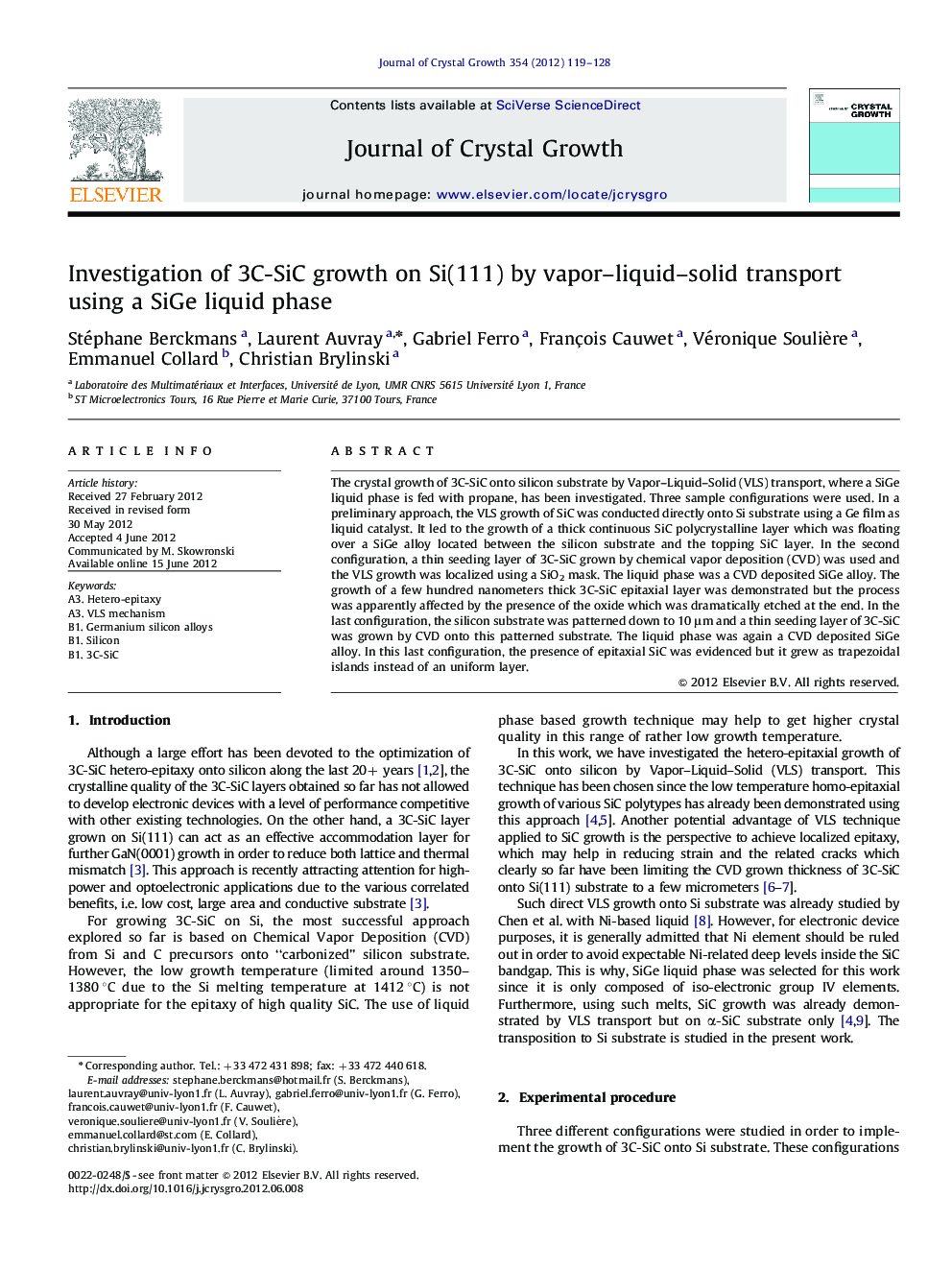 Investigation of 3C-SiC growth on Si(111) by vapor-liquid-solid transport using a SiGe liquid phase