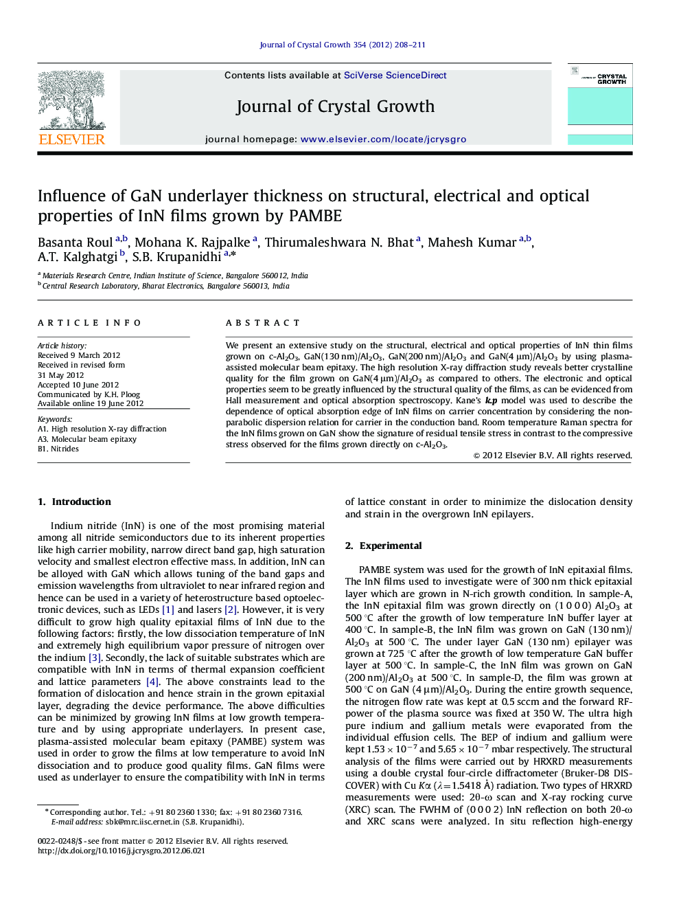 Influence of GaN underlayer thickness on structural, electrical and optical properties of InN films grown by PAMBE