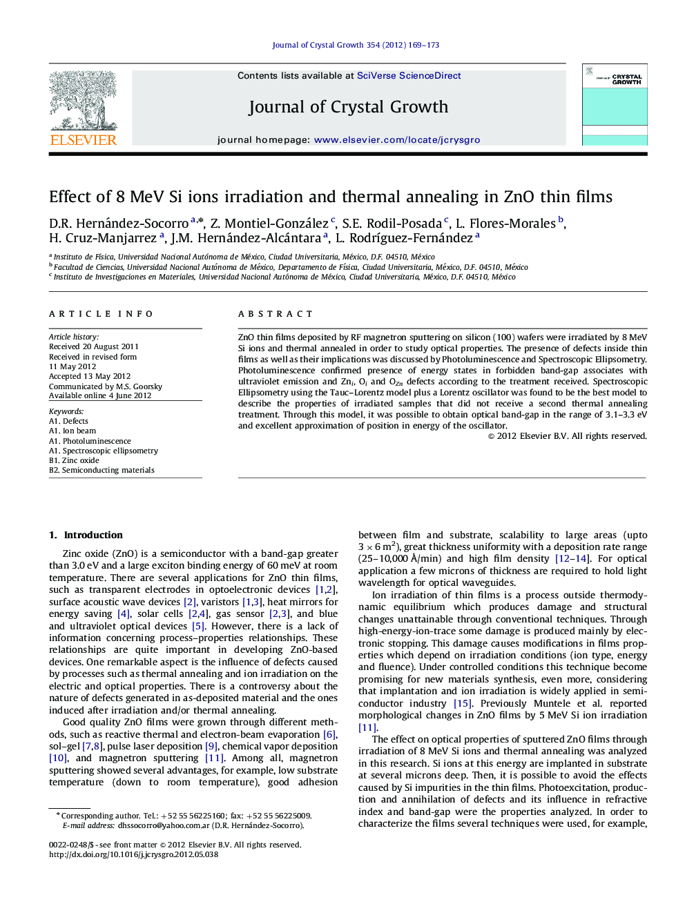 Effect of 8Â MeV Si ions irradiation and thermal annealing in ZnO thin films