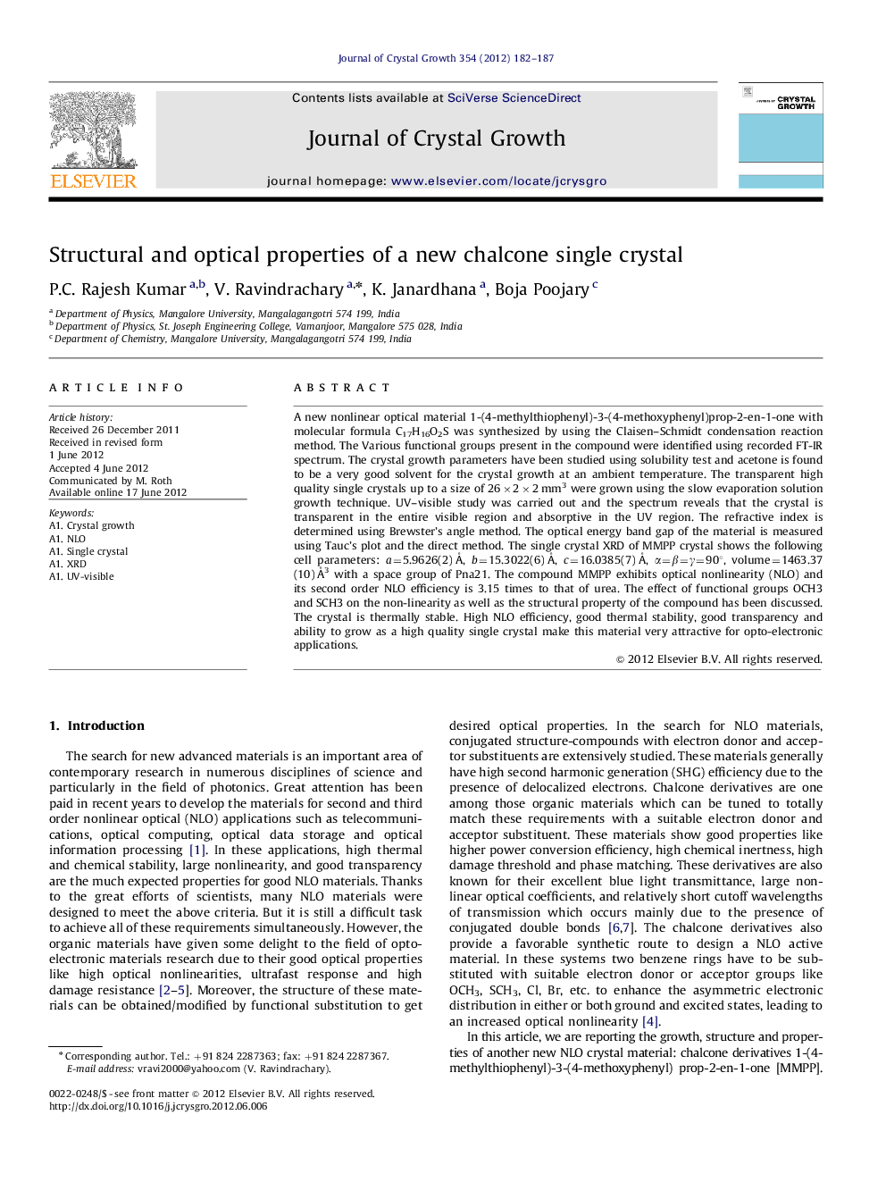 Structural and optical properties of a new chalcone single crystal