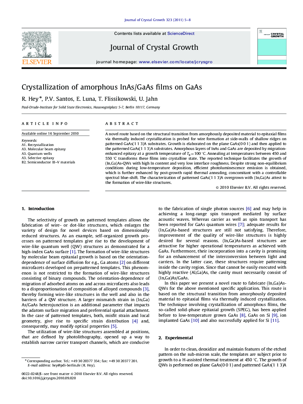 Crystallization of amorphous InAs/GaAs films on GaAs