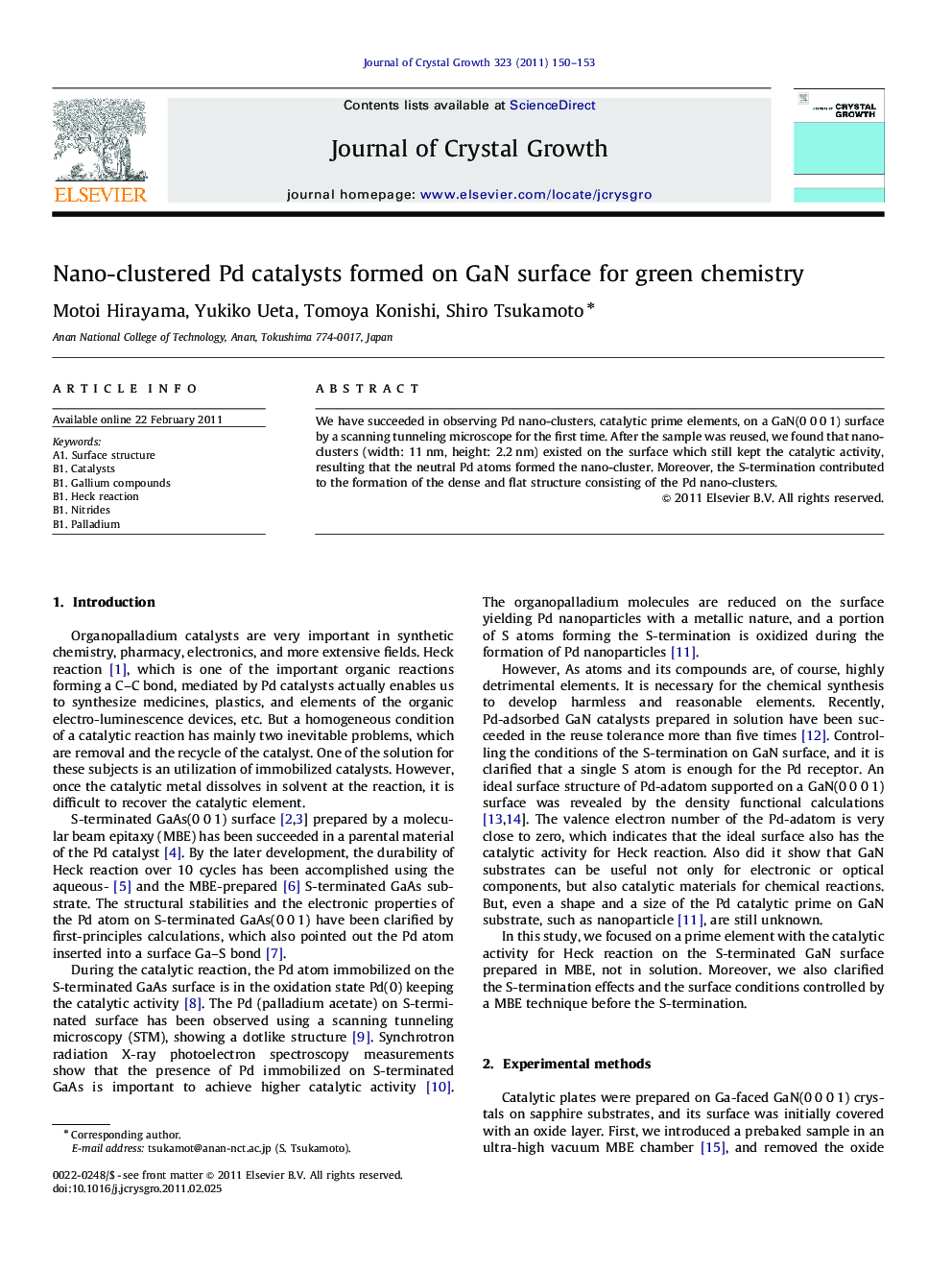 Nano-clustered Pd catalysts formed on GaN surface for green chemistry