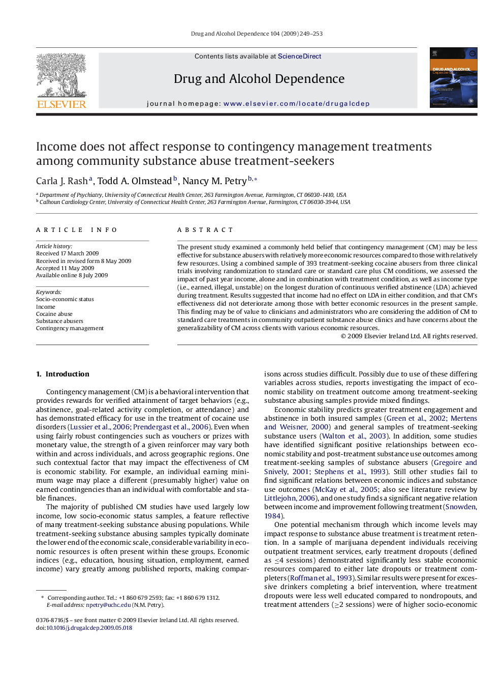 Income does not affect response to contingency management treatments among community substance abuse treatment-seekers