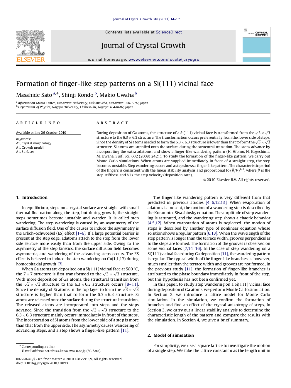 Formation of finger-like step patterns on a Si(111) vicinal face