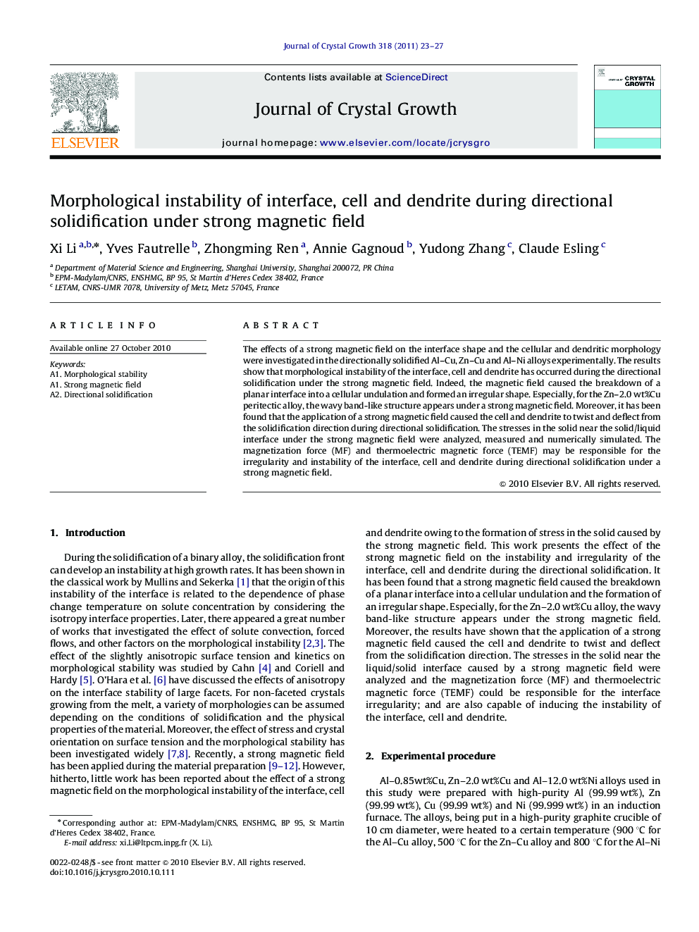 Morphological instability of interface, cell and dendrite during directional solidification under strong magnetic field