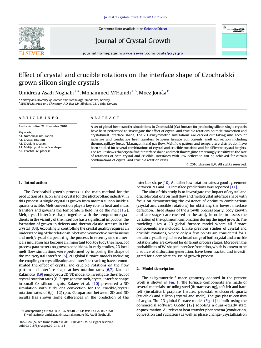 Effect of crystal and crucible rotations on the interface shape of Czochralski grown silicon single crystals