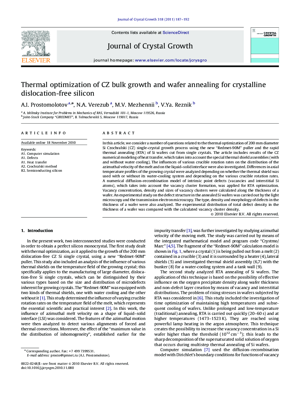 Thermal optimization of CZ bulk growth and wafer annealing for crystalline dislocation-free silicon