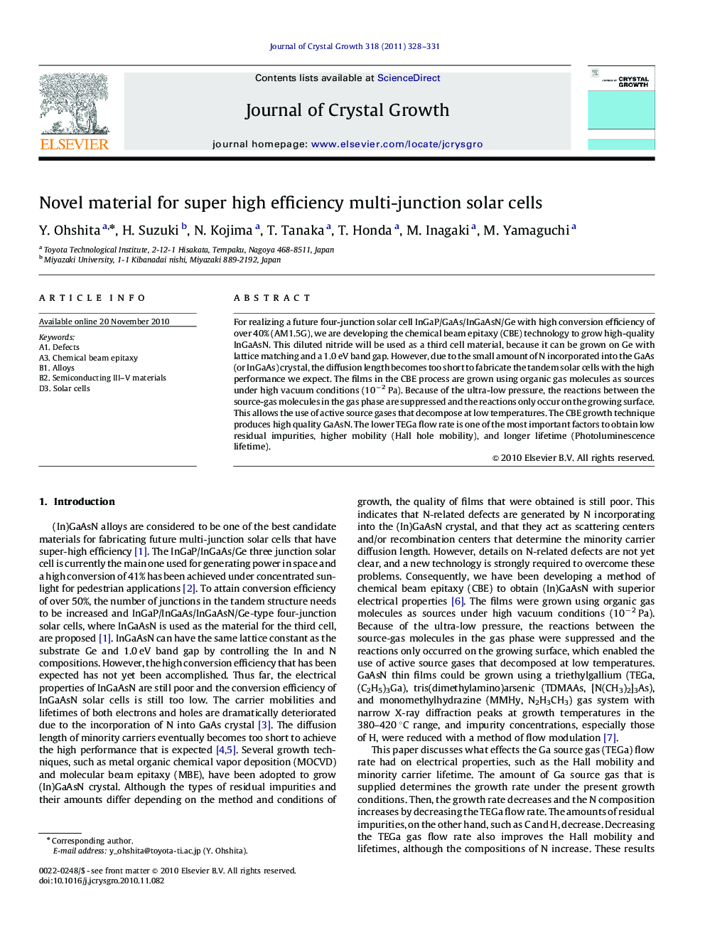 Novel material for super high efficiency multi-junction solar cells