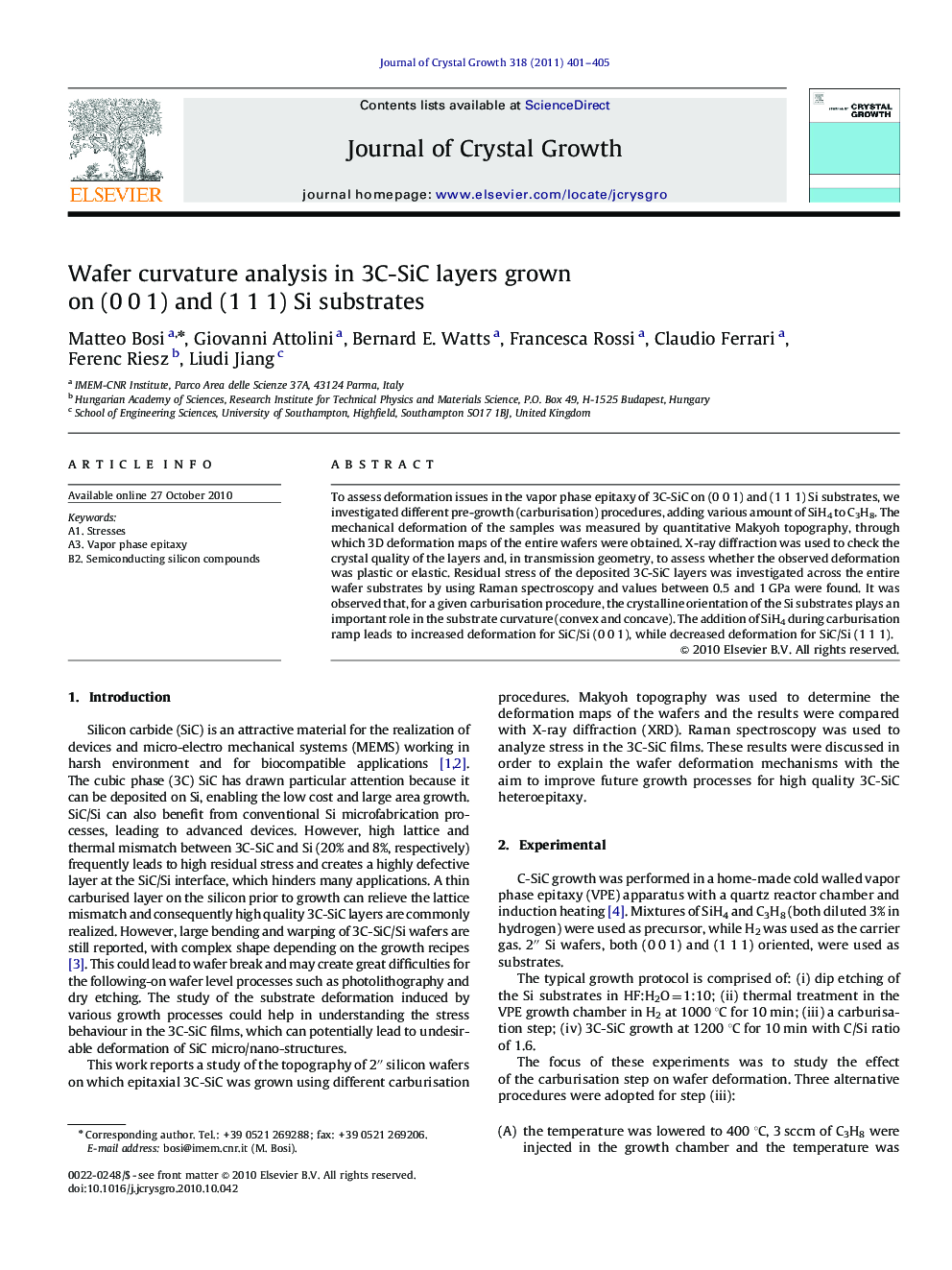 Wafer curvature analysis in 3C-SiC layers grown on (0Â 0Â 1) and (1Â 1Â 1) Si substrates