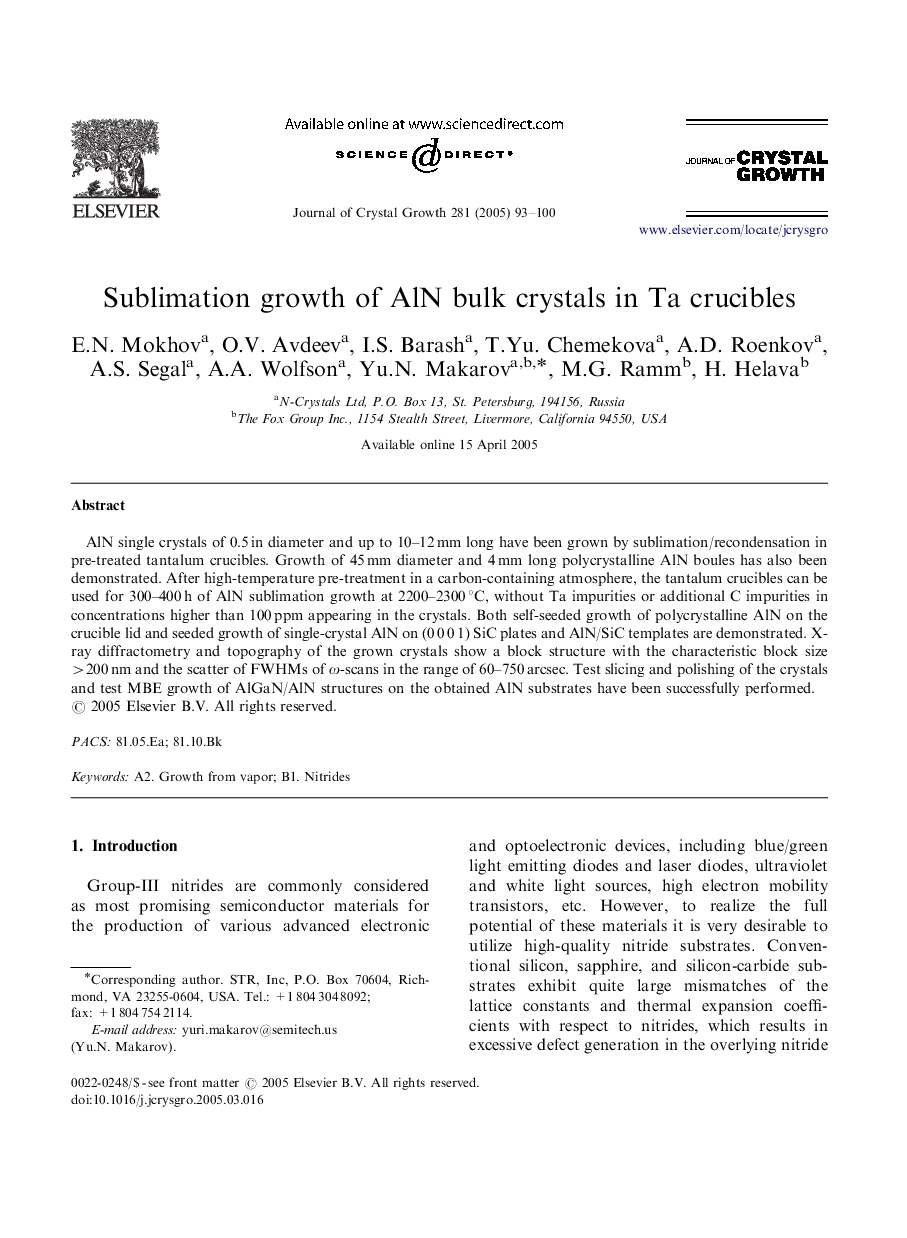 Sublimation growth of AlN bulk crystals in Ta crucibles