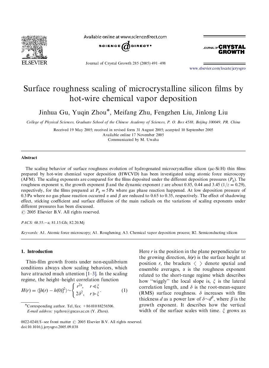 Surface roughness scaling of microcrystalline silicon films by hot-wire chemical vapor deposition