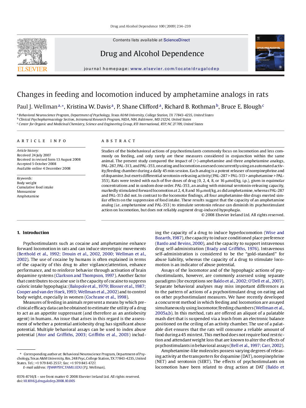 Changes in feeding and locomotion induced by amphetamine analogs in rats