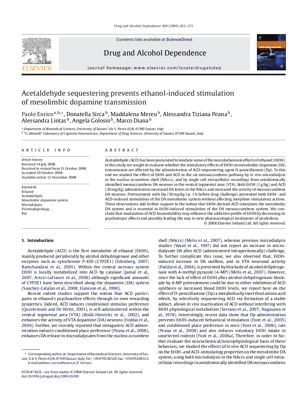 Acetaldehyde sequestering prevents ethanol-induced stimulation of mesolimbic dopamine transmission