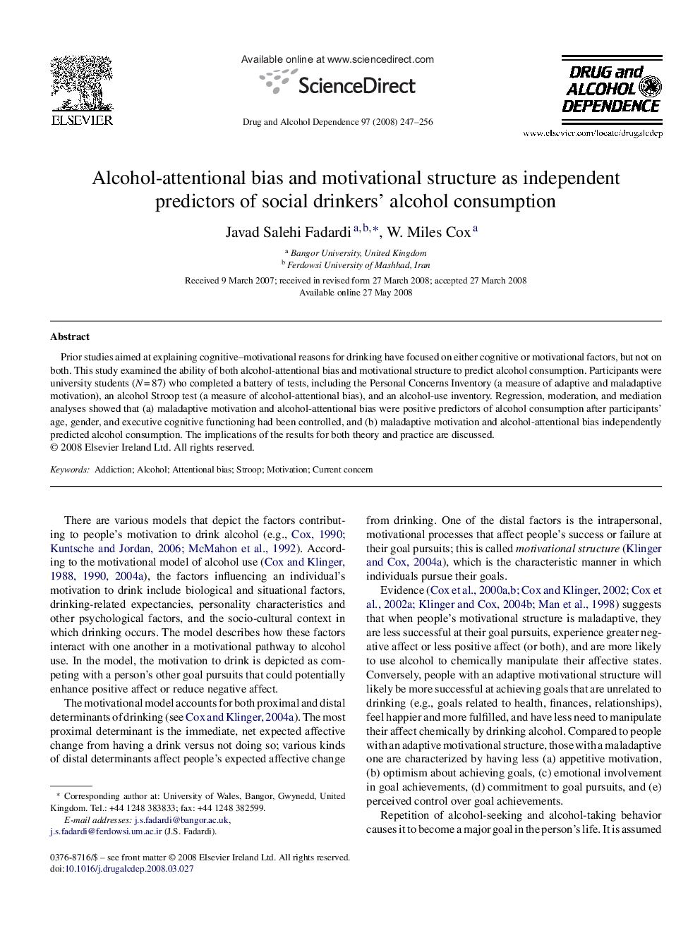 Alcohol-attentional bias and motivational structure as independent predictors of social drinkers’ alcohol consumption