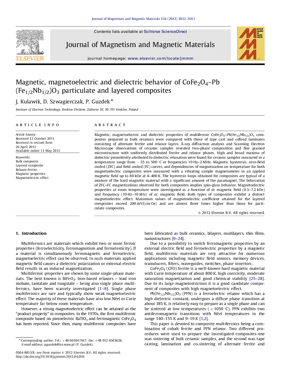 Magnetic, magnetoelectric and dielectric behavior of CoFe2O4-Pb(Fe1/2Nb1/2)O3 particulate and layered composites