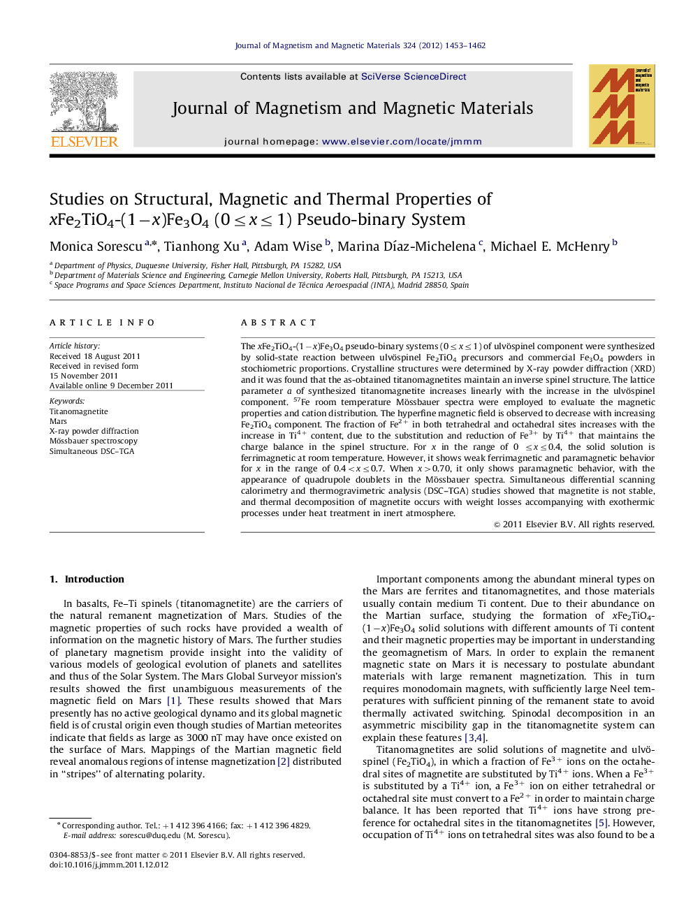 Studies on Structural, Magnetic and Thermal Properties of xFe2TiO4-(1âx)Fe3O4 (0â¤xâ¤1) Pseudo-binary System