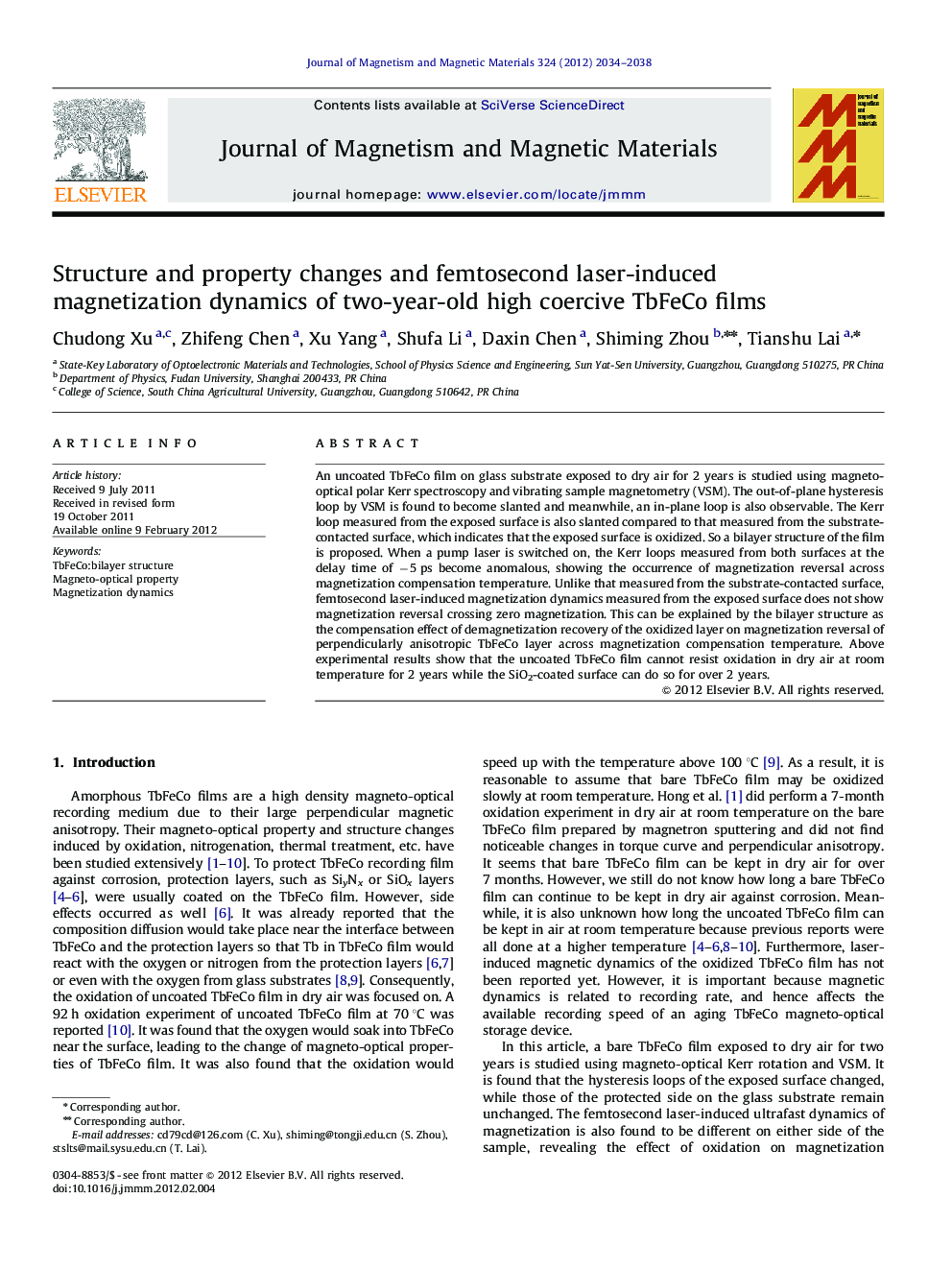 Structure and property changes and femtosecond laser-induced magnetization dynamics of two-year-old high coercive TbFeCo films