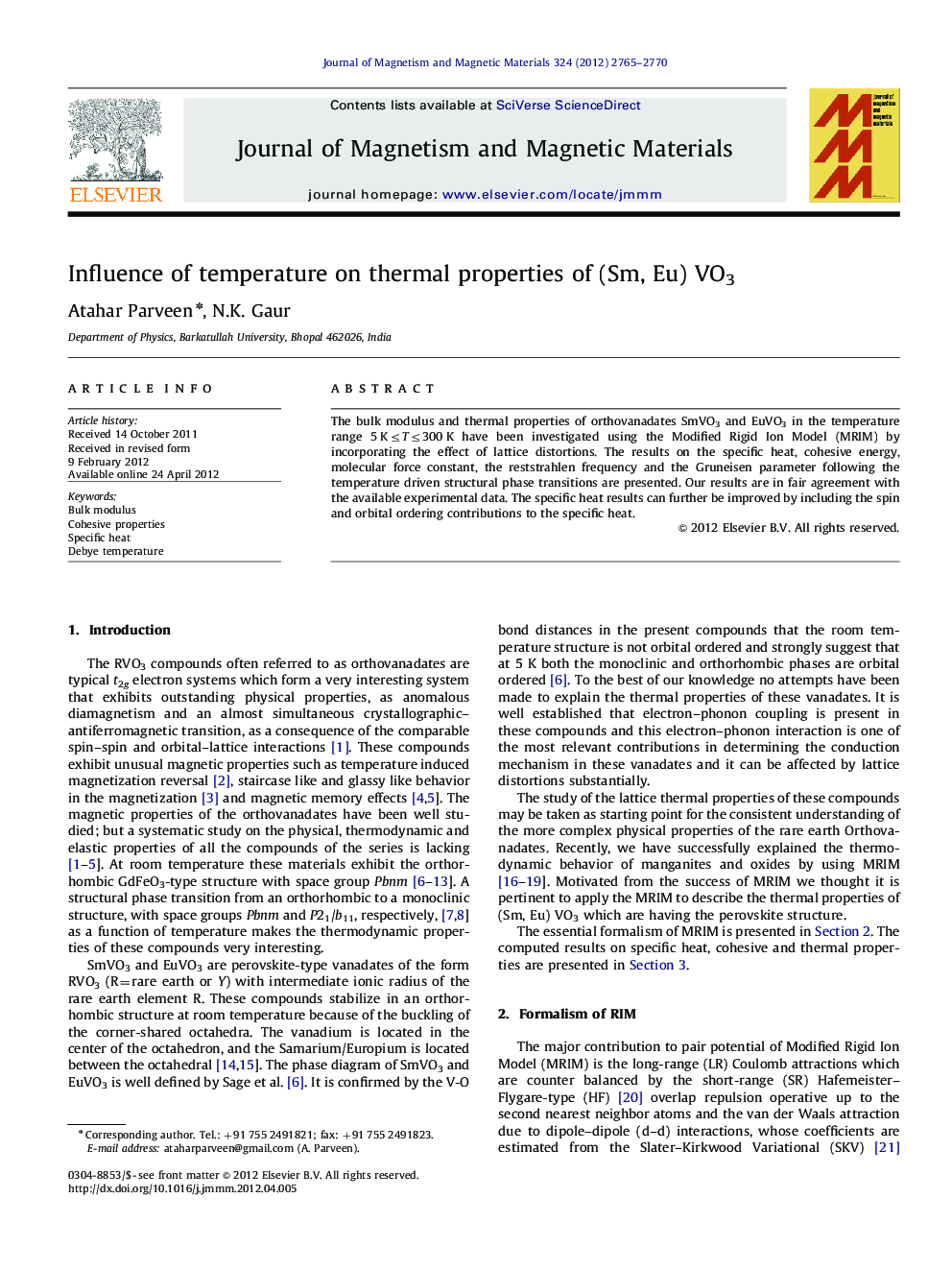 Influence of temperature on thermal properties of (Sm, Eu) VO3