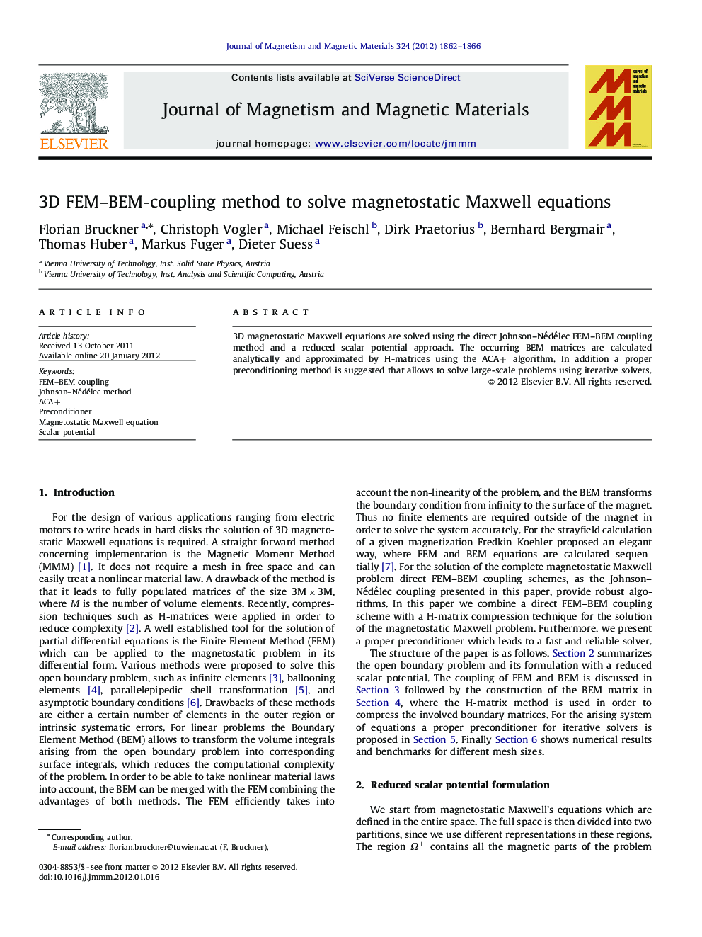 3D FEM-BEM-coupling method to solve magnetostatic Maxwell equations