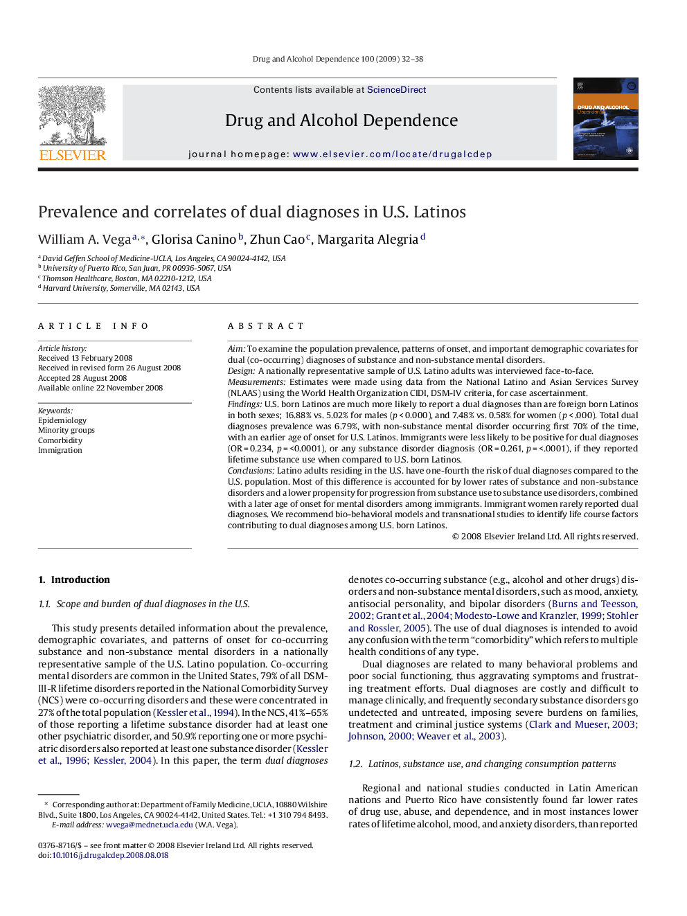 Prevalence and correlates of dual diagnoses in U.S. Latinos