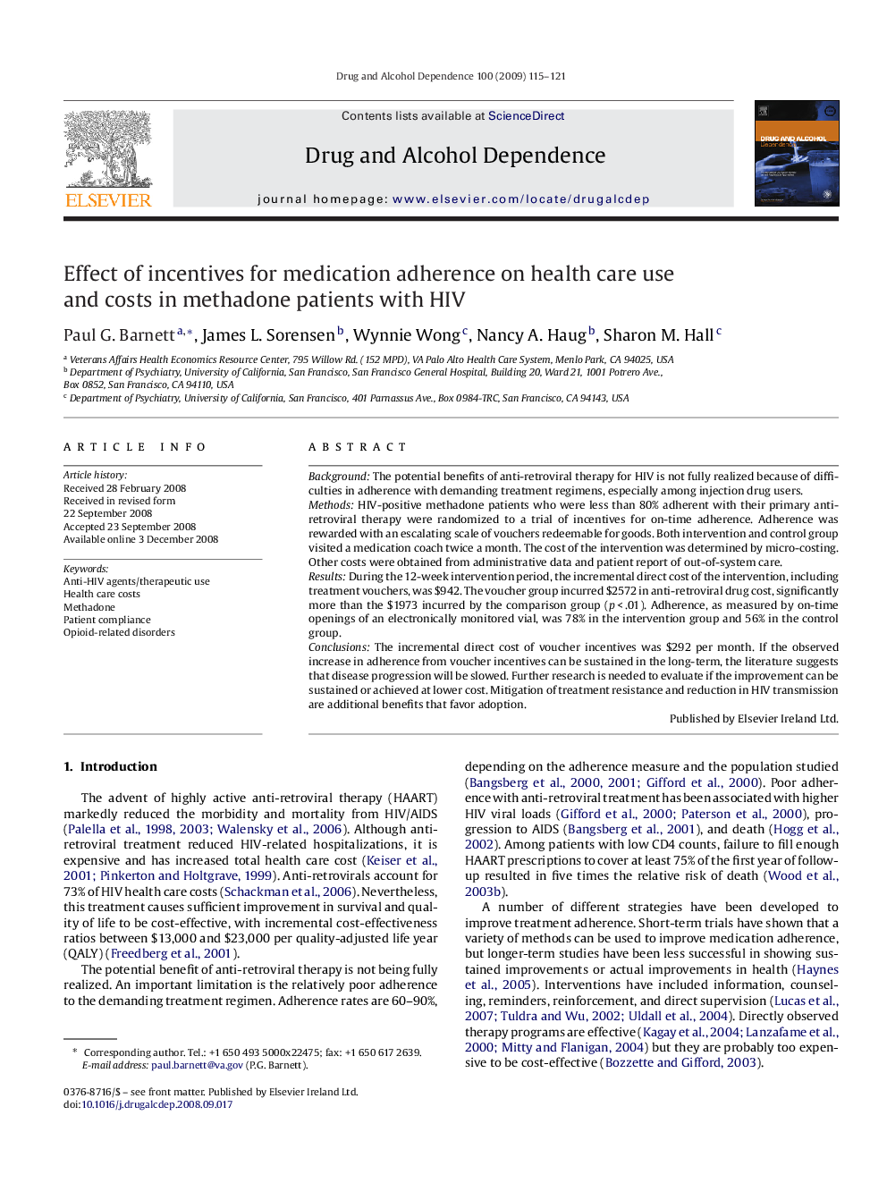 Effect of incentives for medication adherence on health care use and costs in methadone patients with HIV