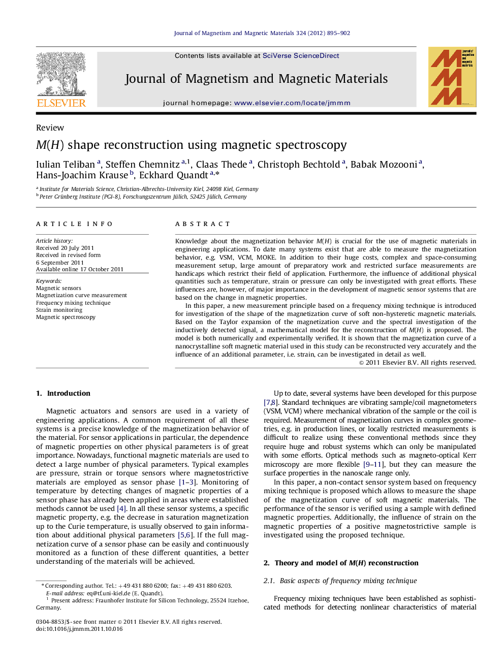 عکس صفحه اول مقاله: M(H) shape reconstruction using magnetic spectroscopy M(H) shape reconstruction using magnetic spectroscopy