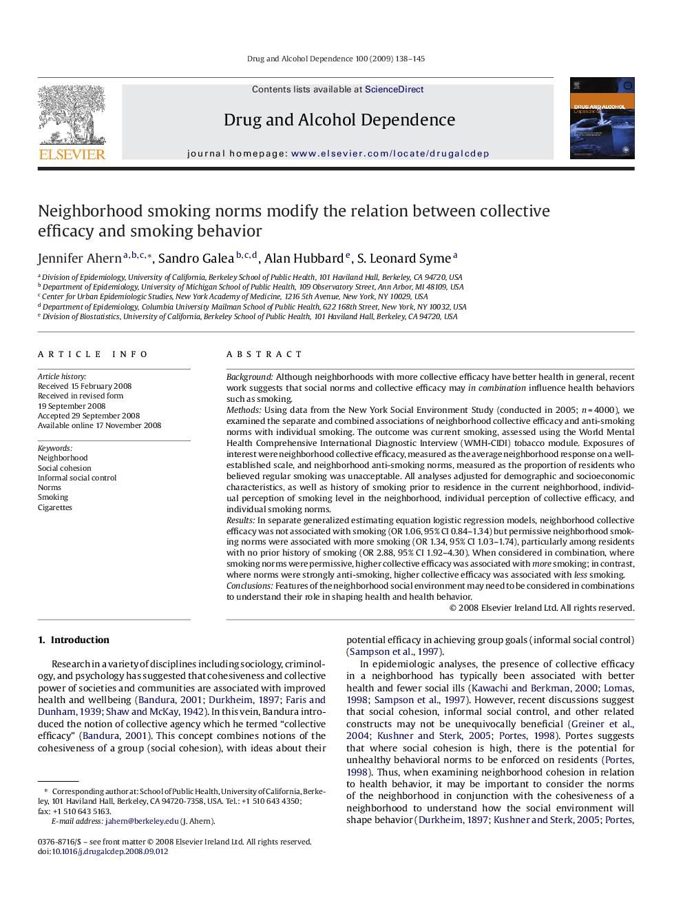 Neighborhood smoking norms modify the relation between collective efficacy and smoking behavior