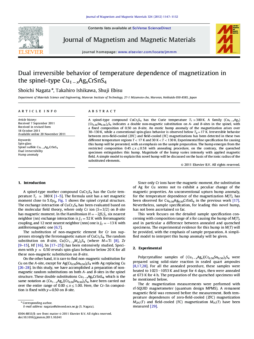 Dual irreversible behavior of temperature dependence of magnetization in the spinel-type Cu1âxAgxCrSnS4