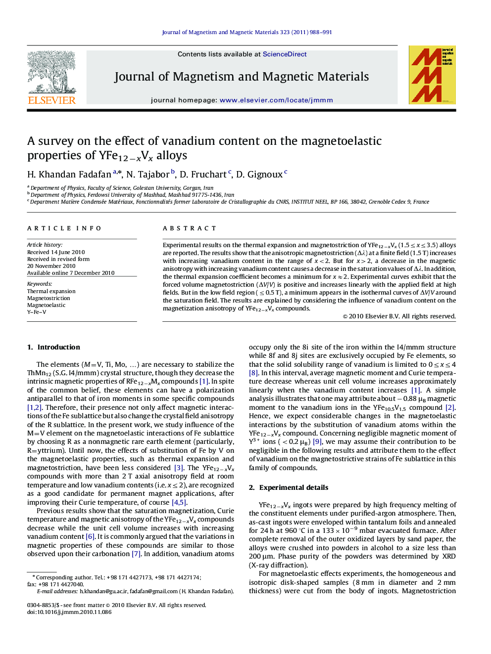 A survey on the effect of vanadium content on the magnetoelastic properties of YFe12âxVx alloys