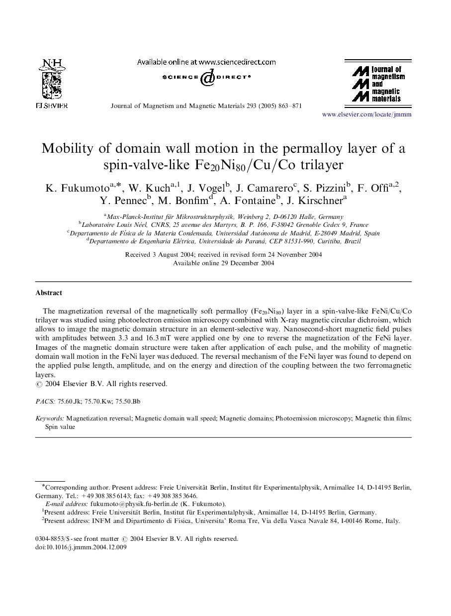 Mobility of domain wall motion in the permalloy layer of a spin-valve-like Fe20Ni80/Cu/Co trilayer