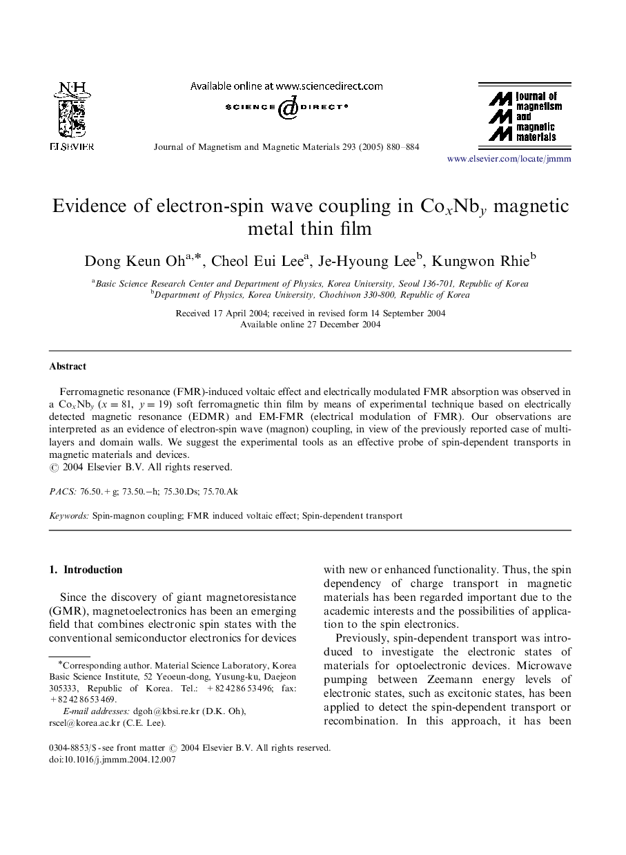 Evidence of electron-spin wave coupling in CoxNby magnetic metal thin film