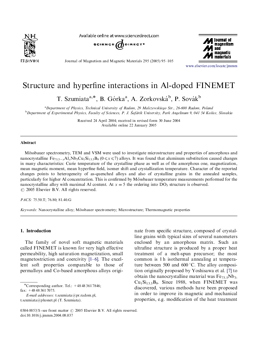 Structure and hyperfine interactions in Al-doped FINEMET