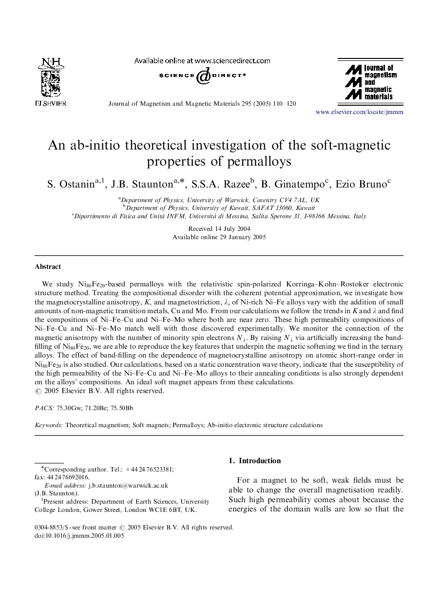 An ab-initio theoretical investigation of the soft-magnetic properties of permalloys