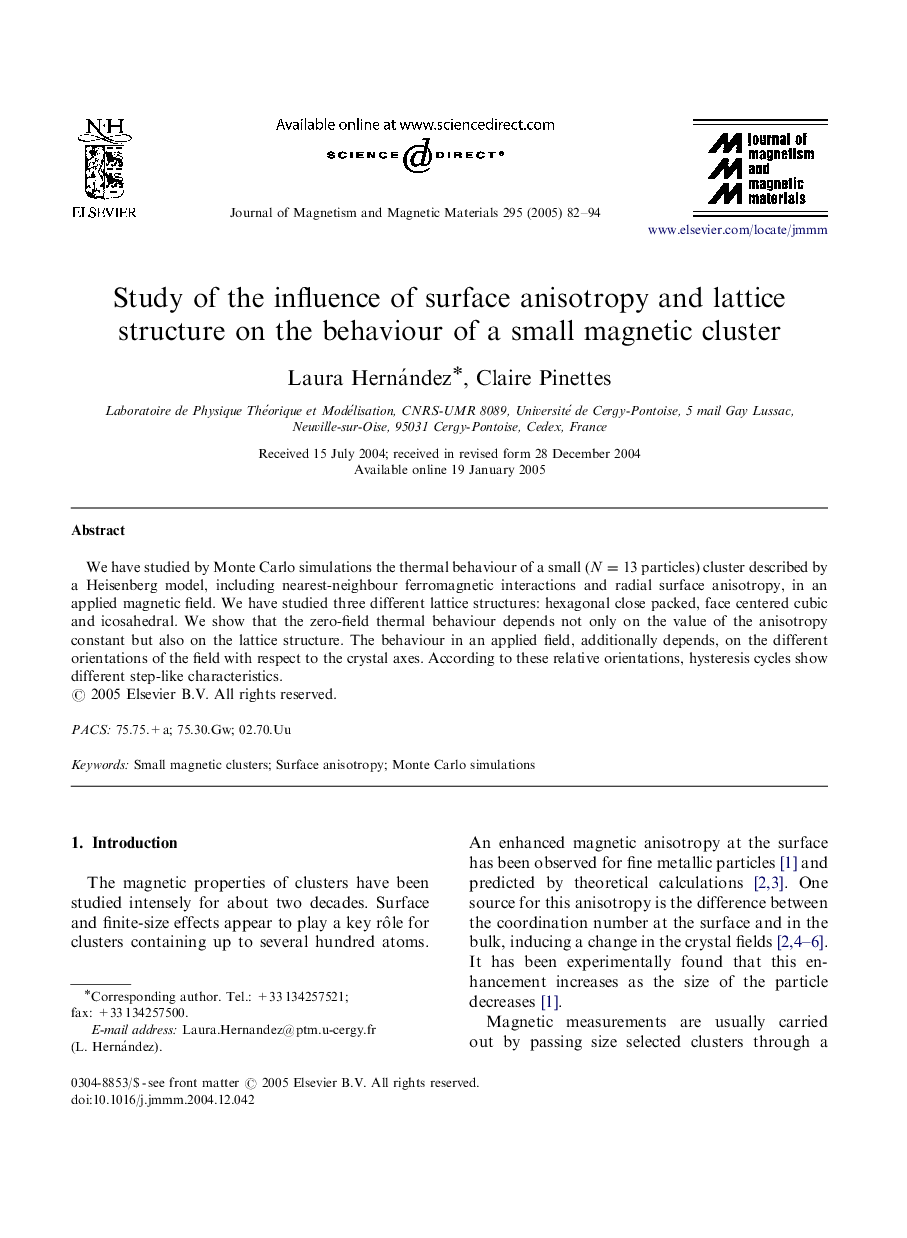 Study of the influence of surface anisotropy and lattice structure on the behaviour of a small magnetic cluster