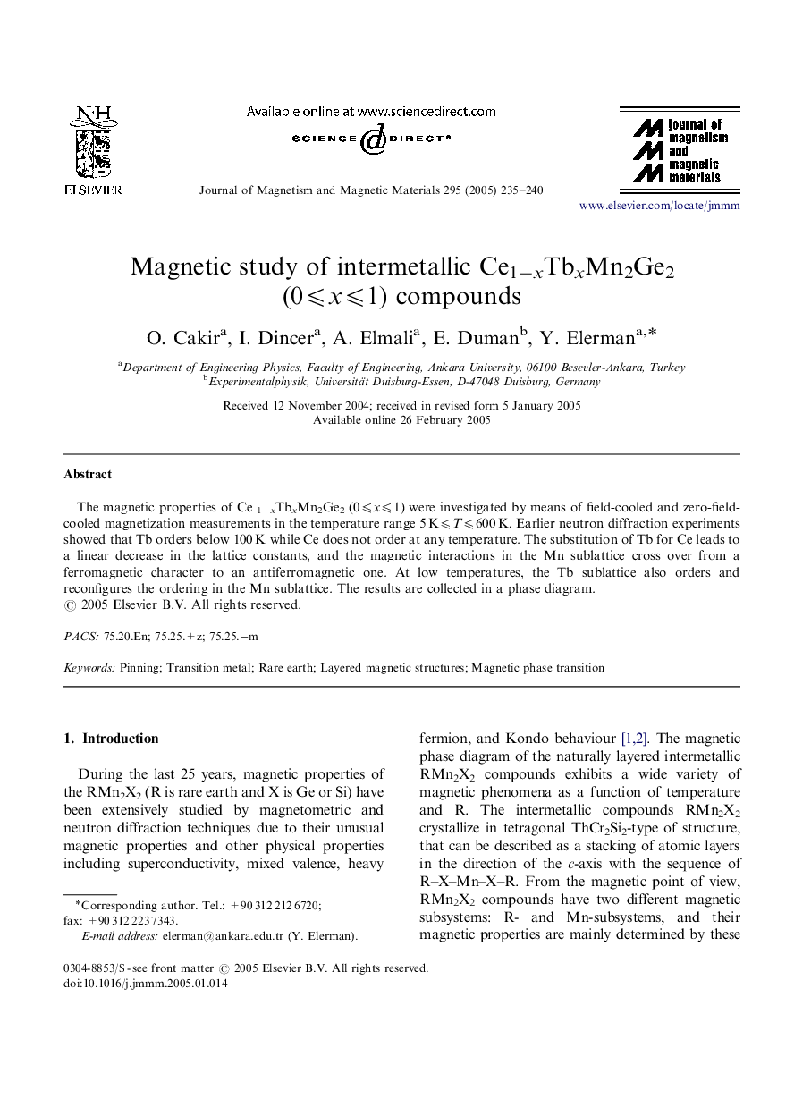 Magnetic study of intermetallic Ce1âxTbxMn2Ge2 (0â©½xâ©½1) compounds