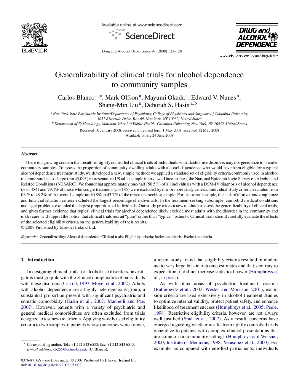 Generalizability of clinical trials for alcohol dependence to community samples